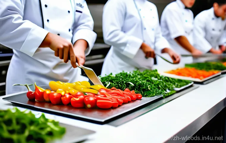 양식조리 기능사 자격증 학원 추천 - A vibrant, modern professional kitchen scene at a Western culinary school. Several diverse students,...